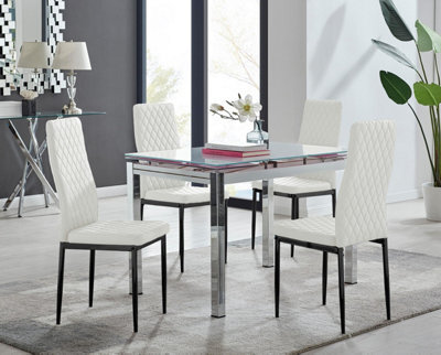 Furniturebox Uk Enna White Glass Extending Dining Table And 4 White Milan Black Leg Chairs - image 1
