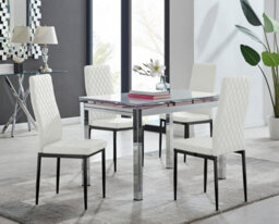 Furniturebox Uk Enna White Glass Extending Dining Table And 4 White Milan Black Leg Chairs - thumbnail 1