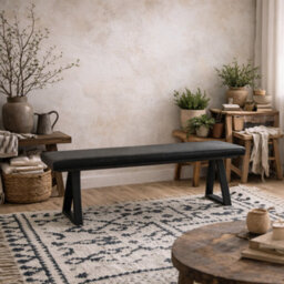 Wyld Haus Balbriggan Large Black Faux Leather Backless Bench For Kitchen And Dining