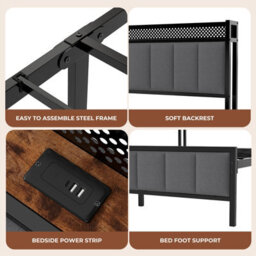 Levede Single Bed Frame Metal Platform Led Headboard Charging Station - thumbnail 9