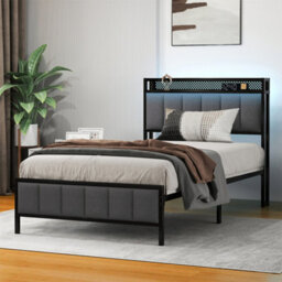 Levede Single Bed Frame Metal Platform Led Headboard Charging Station - thumbnail 1
