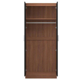 Reflect 2 Door Plain Wardrobe - Black Gloss & Walnut - Hanging Rails & Shelves - H: 180Cm X W: 76Cm - Modern Sleek Design - thumbnail 8
