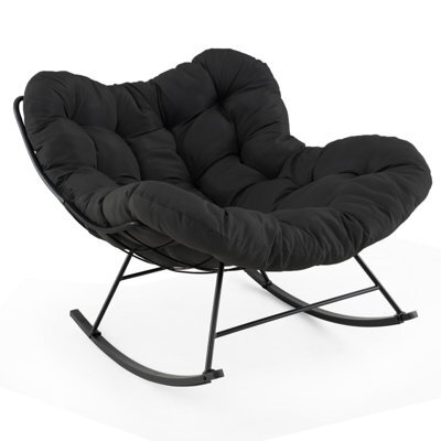 Costway Indoor Outdoor Rocking Chair Oversized Egg Papasan Chair-Black