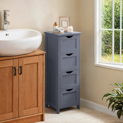 Songmics Bathroom Floor Storage Cabinet, Freestanding Bathroom Storage Unit With 4 Drawers, 30 X 30 X 82 Cm, Living Room, Kitchen