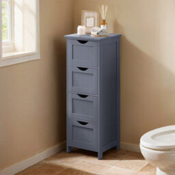 Songmics Bathroom Floor Storage Cabinet, Freestanding Bathroom Storage Unit With 4 Drawers, 30 X 30 X 82 Cm, Living Room, Kitchen - thumbnail 2