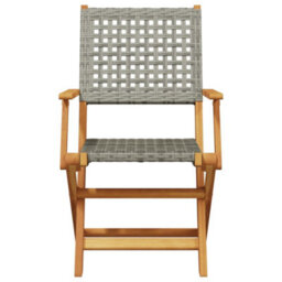 Berkfield 3 Piece Bistro Set Grey Poly Rattan And Solid Wood - thumbnail 4