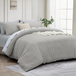 Bedlooms Silver Stripe Duvet Cover Complete Bedding Set, Breathable & Anti-Allergic Microfiber, Super King 260X220Cm - thumbnail 1