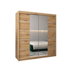 Arte Verona 04 Contemporary 2 Mirrored Sliding Door Wardrobe 9 Shelves 2 Rails Oak Artisan Effect (H)2000mm (W)1800mm (D)620mm - thumbnail 1
