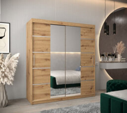 Arte Verona 04 Contemporary 2 Mirrored Sliding Door Wardrobe 9 Shelves 2 Rails Oak Artisan Effect (H)2000mm (W)1800mm (D)620mm - thumbnail 2