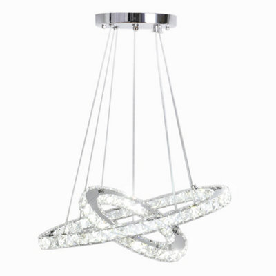 Living And Home Modern 2 Tier Circular Adjustable Crystal Integrated Led Ceiling Pendant Light 50Cm Cool White - image 1