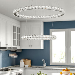 Living And Home Modern 2 Tier Circular Adjustable Crystal Integrated Led Ceiling Pendant Light 50Cm Cool White - thumbnail 3