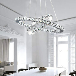 Living And Home Modern 2 Tier Circular Adjustable Crystal Integrated Led Ceiling Pendant Light 50Cm Cool White - thumbnail 2
