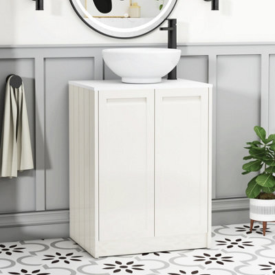 Royal Bathrooms Royal Bathroom Elmore 600mm Classic White Freestanding Bathroom Vanity Unit 2 Door Plain White Worktop With Breeze Basin - image 1