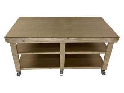 Arbor Garden Solutions Workbench Mdf Top, Large Heavy-Duty Table (H-90Cm, D-120Cm, L-210Cm) With Wheels And Double Shelf - image 1