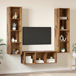 Berkfield Modern Tv Cabinet Set Wall-Mounted 3 Pcs Old Wood 37 X 37 X 142.5 Cm - thumbnail 4