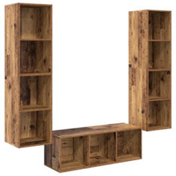 Berkfield Modern Tv Cabinet Set Wall-Mounted 3 Pcs Old Wood 37 X 37 X 142.5 Cm - thumbnail 1