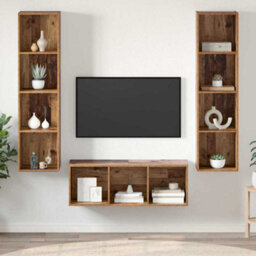 Berkfield Modern Tv Cabinet Set Wall-Mounted 3 Pcs Old Wood 37 X 37 X 142.5 Cm - thumbnail 2