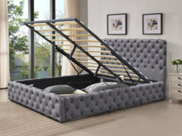 Comfy Living 4Ft6 Grey Tufted Fabric Gas Lift Ottoman Bed Frame - thumbnail 1