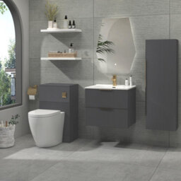Royal Bathrooms Evora 700mm Graphite Grey Wall Hung Bathroom Vanity Unit 2 Drawer With Ceramic Basin & Brushed Brass Handles - thumbnail 3