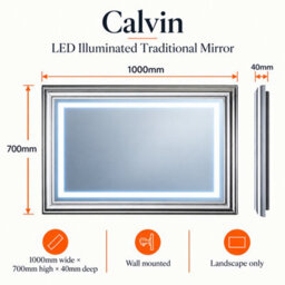 Plum&clay Calvin Rectangular Traditional Bathroom Mirror Led Illuminated Backlit Demister Pad Touch Switch (H)700mm (W)1000mm - thumbnail 7