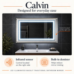Plum&clay Calvin Rectangular Traditional Bathroom Mirror Led Illuminated Backlit Demister Pad Touch Switch (H)700mm (W)1000mm - thumbnail 6