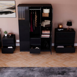 Lassic Vida Designs Glinton 3 Piece Black Fsc Bedroom Set - (3 Drawer Chest, 3 Door Wardrobe, 2 Drawer Bedside Chest) - thumbnail 3