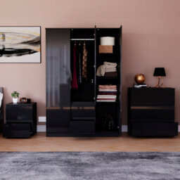 Lassic Vida Designs Glinton 3 Piece Black Fsc Bedroom Set - (3 Drawer Chest, 3 Door Wardrobe, 2 Drawer Bedside Chest) - thumbnail 2