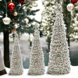 Urbn-Living Urbnliving 3 Pcs Led Light Up Christmas Tree Cone Green Snow With Glitter Pyramids Glitter Ornament Fairy Lights - thumbnail 2