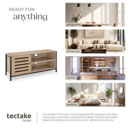 Tectake Tv Stand - Lowboard Cabinet, 2 Shelves, Storage Compartment With Door, 2 Cable Cutouts 110 Cm - Industrial Wood Light, Oak Sonoma - thumbnail 7