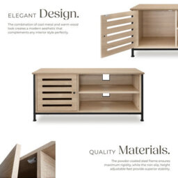 Tectake Tv Stand - Lowboard Cabinet, 2 Shelves, Storage Compartment With Door, 2 Cable Cutouts 110 Cm - Industrial Wood Light, Oak Sonoma - thumbnail 3