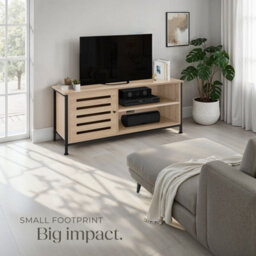 Tectake Tv Stand - Lowboard Cabinet, 2 Shelves, Storage Compartment With Door, 2 Cable Cutouts 110 Cm - Industrial Wood Light, Oak Sonoma - thumbnail 8