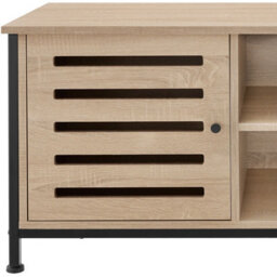 Tectake Tv Stand - Lowboard Cabinet, 2 Shelves, Storage Compartment With Door, 2 Cable Cutouts 110 Cm - Industrial Wood Light, Oak Sonoma - thumbnail 9