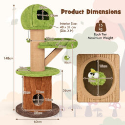 Costway Mushroom Cat Tree Indoor 148 Cm Tall Cat Tower W/ 2 Cute Condos - thumbnail 9