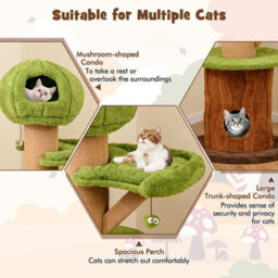 Costway Mushroom Cat Tree Indoor 148 Cm Tall Cat Tower W/ 2 Cute Condos - thumbnail 4