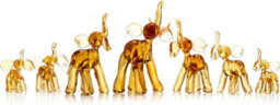 Novecrafto Set Of 7 Elephant Family Figurines With Trunk Facing Upwards - Elephants Figurine Handmade From Amber Color Glass - thumbnail 4