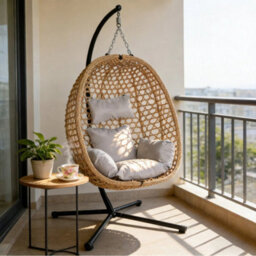 Rattan Hanging Egg Chair Swing Stand Light Grey