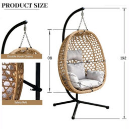 Rattan Hanging Egg Chair Swing Stand Light Grey - thumbnail 2