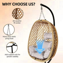 Rattan Hanging Egg Chair Swing Stand Light Grey - thumbnail 3