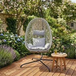 Rattan Hanging Egg Chair Swing Stand Light Grey - thumbnail 4