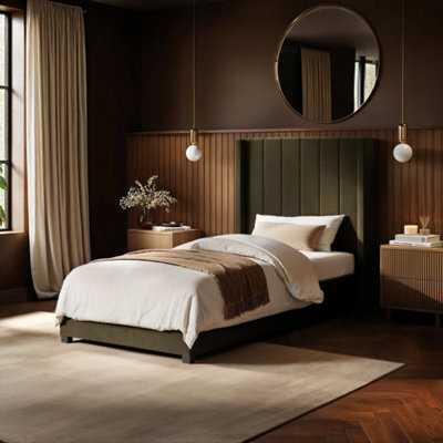 Flair Tiggy Single Ottoman Bed Khaki Green Velvet - image 1