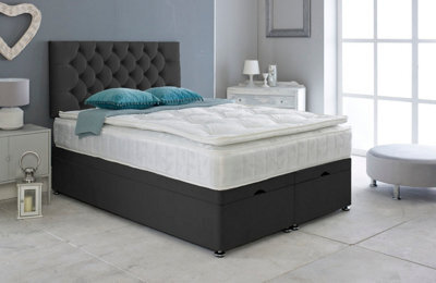 Adore Designs Chesterfield Plush Velvet Ottoman Storage Bed, With Pillow Top Mattress - 6Ft Super King - Black