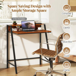 80Cm Computer Desk With Monitor Stand Coffee - thumbnail 3