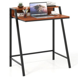 80Cm Computer Desk With Monitor Stand Coffee - thumbnail 1