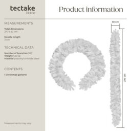 Tectake Christmas Garland In Detailed And Lifelike Look, 270 Cm Long - White - thumbnail 6