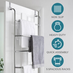 House Of Home 5 Tier Over Door Towel Rail & Clothes Airer Hanging Storage Rack - thumbnail 4