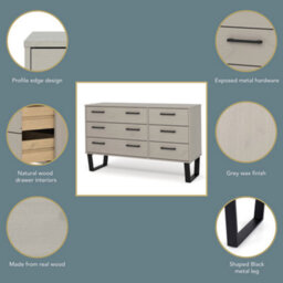Core Products 3+3 Drawer Grey Waxed Wide Chest Of Drawers, H73.6Cm X W119.3Cm X D39.5Cm - thumbnail 7