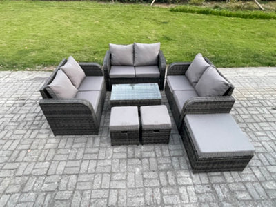 Fimous Outdoor Garden Furniture Sets 9 Seater Wicker Rattan Furniture Sofa Sets With Coffee Table Love Sofa 3 Footstools - image 1