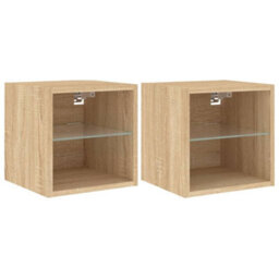 Walplus Tv Wall Cabinets With Led Lights 2 Pcs Sonoma Oak 30X28.5X30 Cm - thumbnail 2