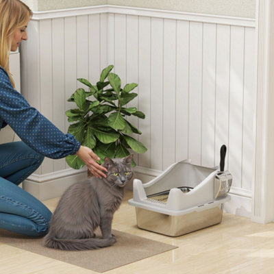 Pawhut Stainless Steel Cat Litter Box With High Sides, 43 X 33 X 25 Cm - image 1