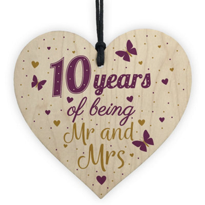 Red Ocean 10 Year Anniversary Gift Wooden Heart Sign Mr And Mrs 10Th Anniversary Plaque Gifts For Him For Her - image 1